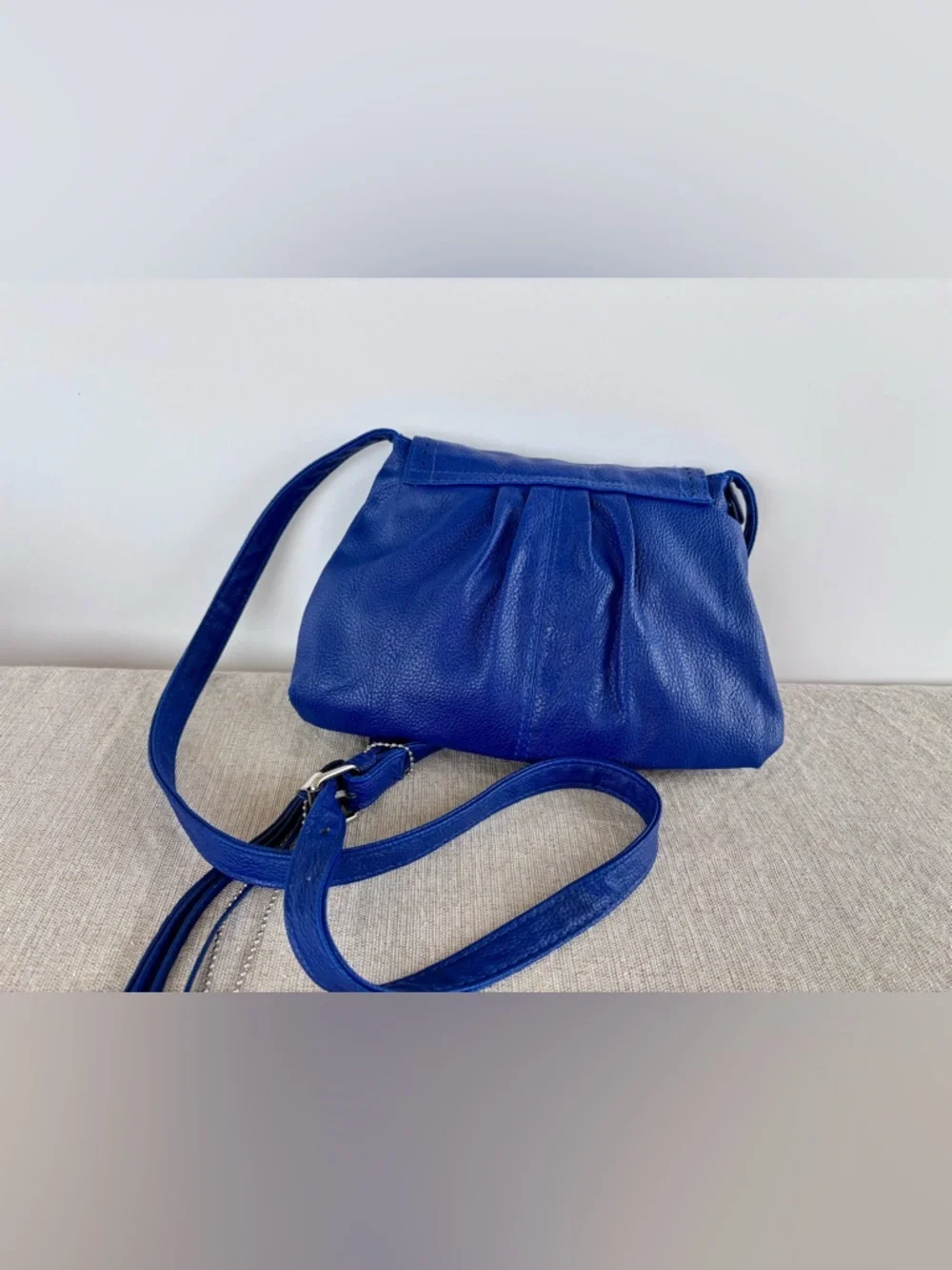 Roxy Blue Faux Leather Crossbody Bag Boho Slouchy Shoulder Purse - Picture 5 of 10